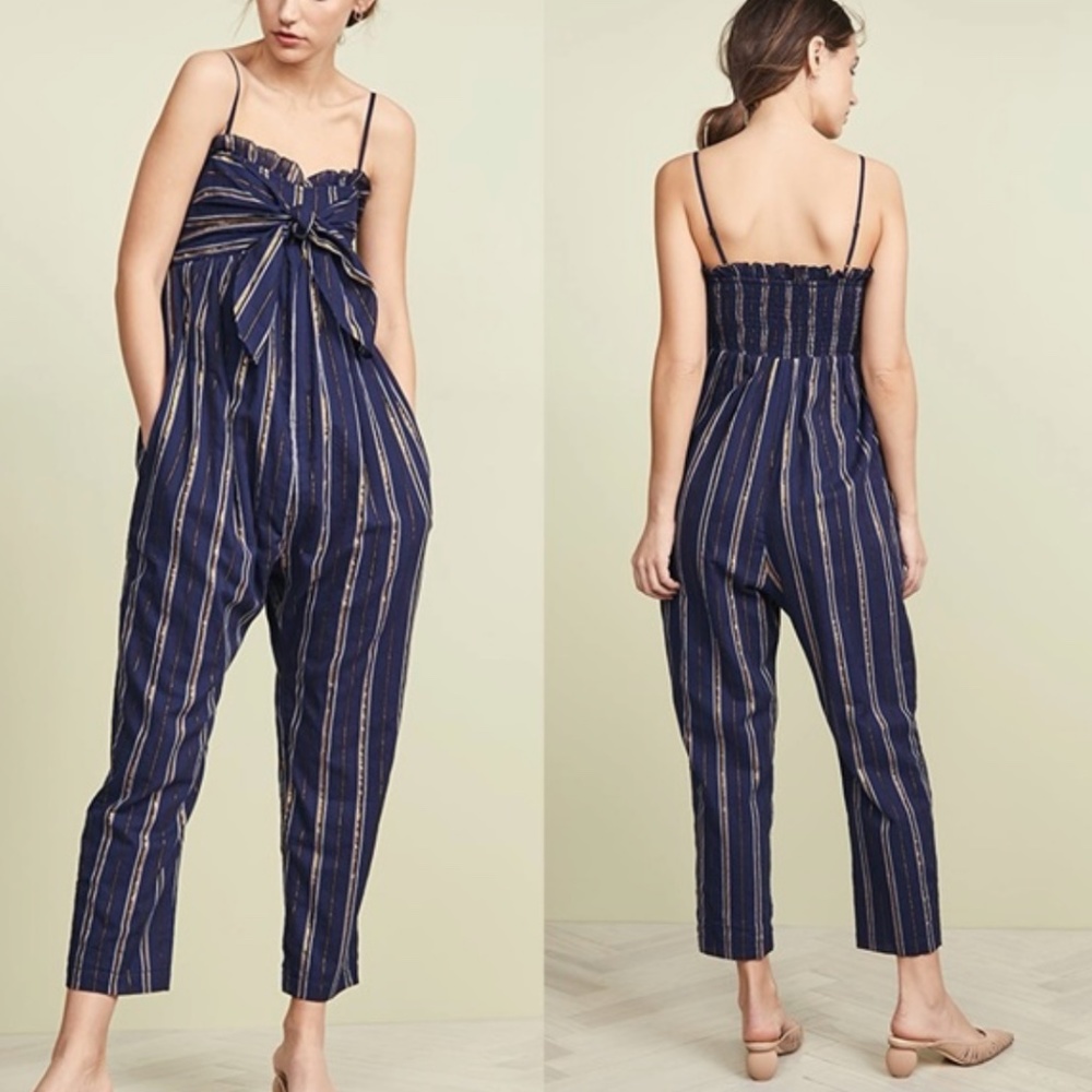 APIECE APART Navy Gold Striped Gypsea Jumpsuit